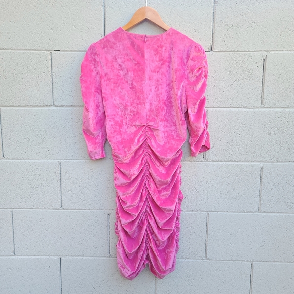 GANNI | Ruched Velvet Minidress in Shocking Pink Size Large - Picture 9 of 10